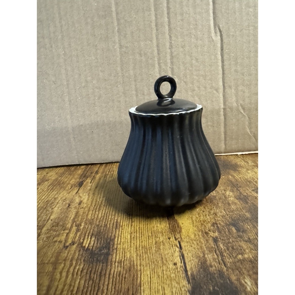 Country Cottage Ceramic Sugar Bowl Black Ribbed Farmhouse Cottagecore - Picture 2 of 5